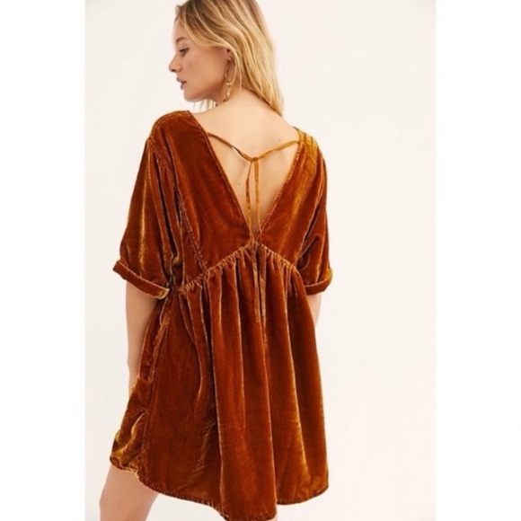 Free People Ivy Velvet Mini Dress Golden Mustard Size Large NWT - Picture 4 of 7